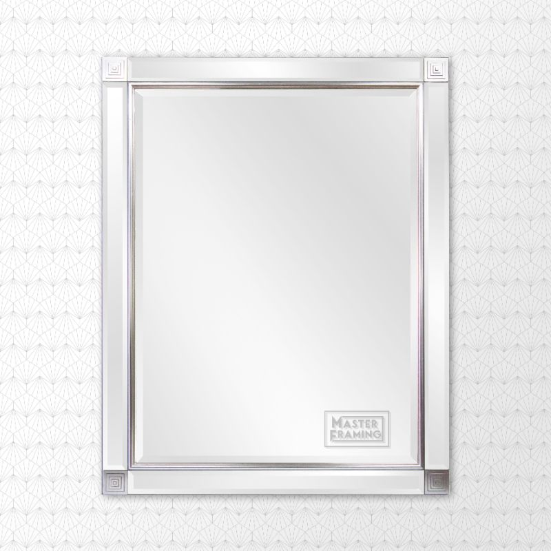 bevelled framed mirror with silver corner detail 307s